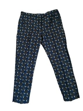S Max Mara Navy & Khaki Geometric Slim Ankle Trousers
